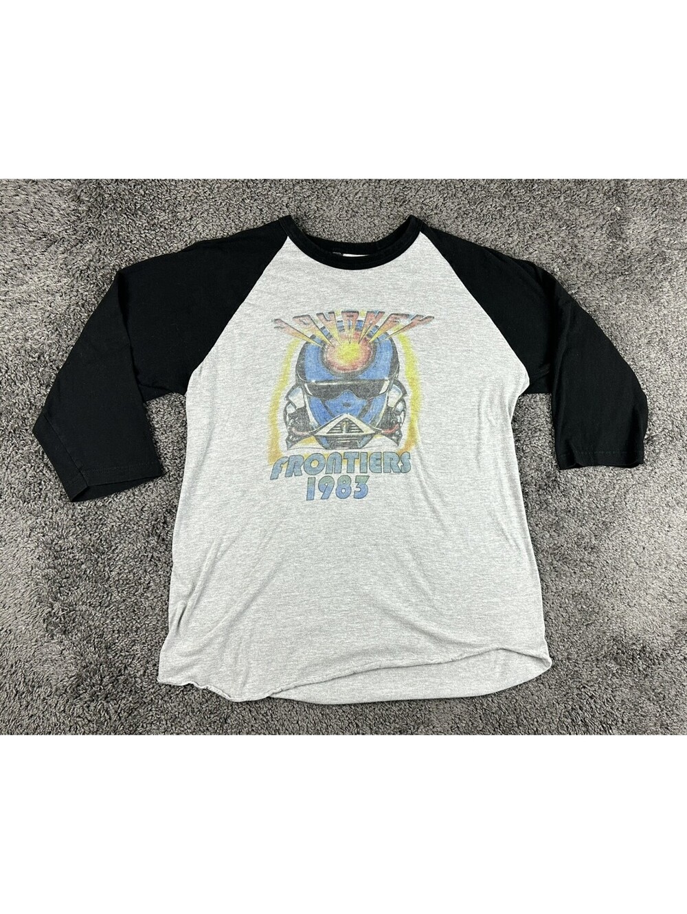 Journey Band Frontiers 1983 Tour Mens XL Gray Black Raglan 3/4 Sleeve T-Shirt